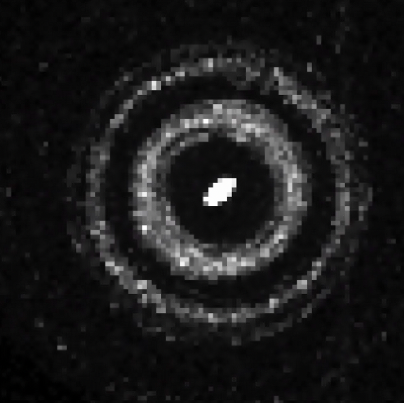 A nanobeam diffraction pattern from a semicrystalline polymer showing azimuthal arcs